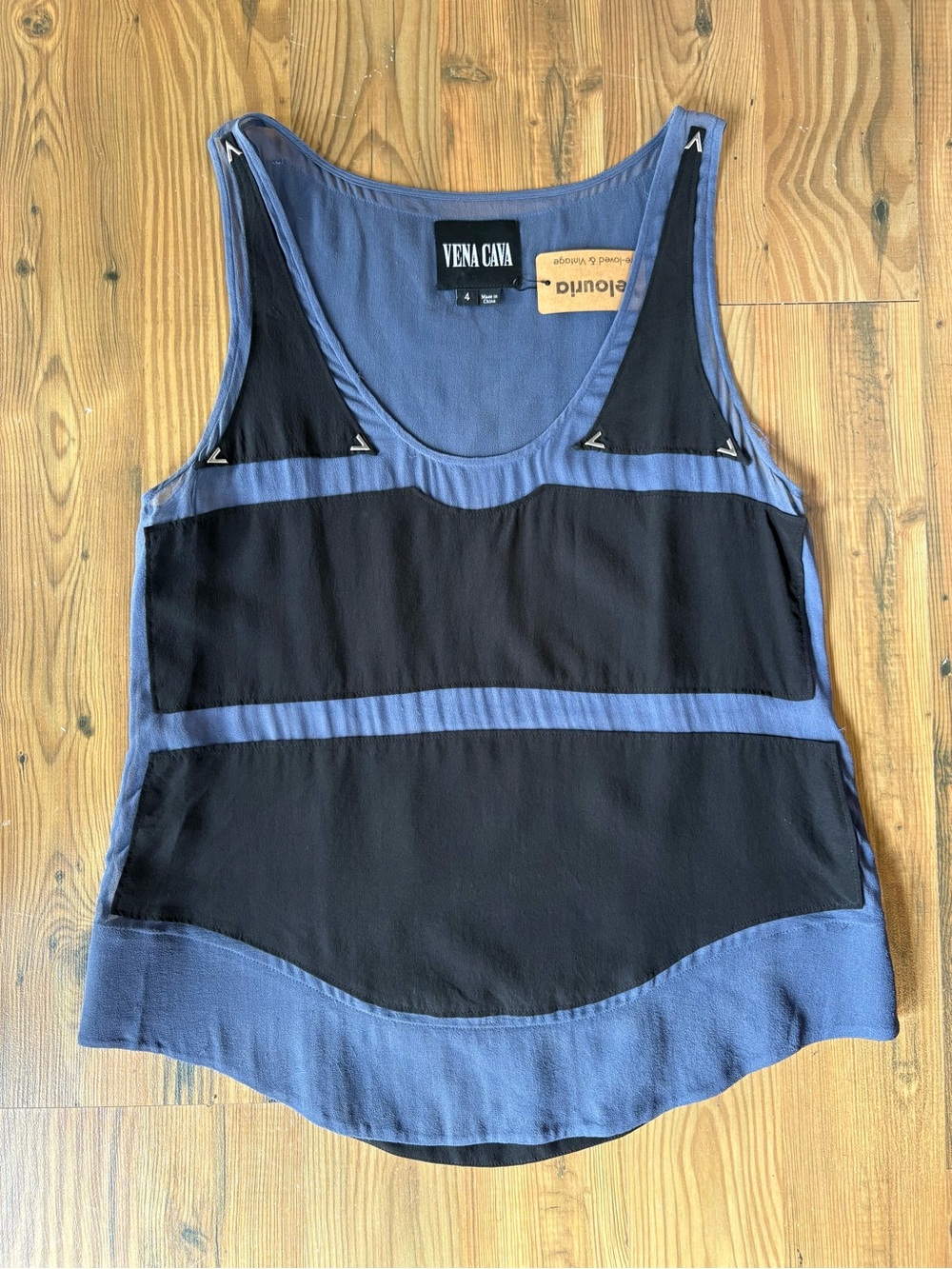 Vena Cava Blue and Black Colorblock Tank Top Sz 4